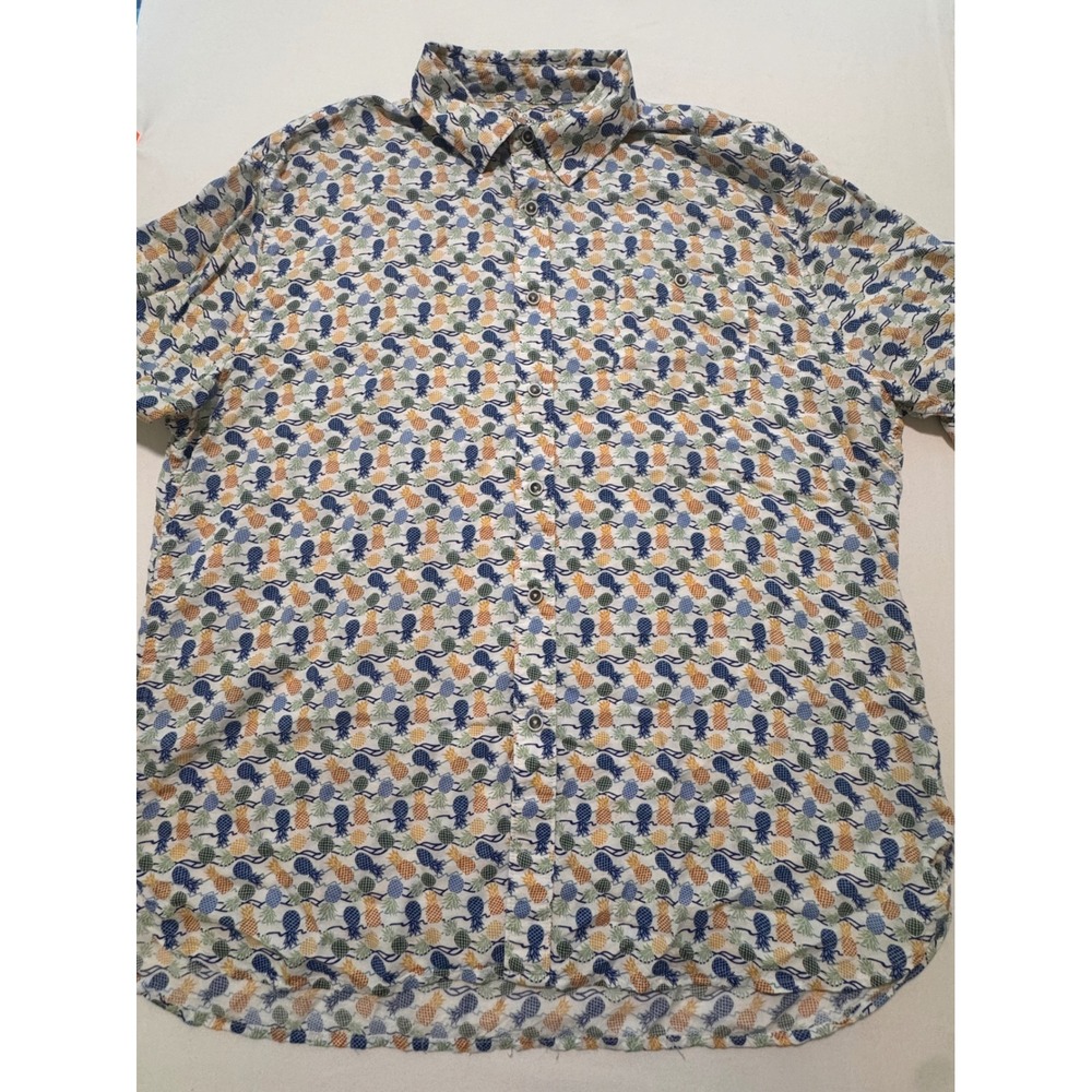 Age of Wisdom Mens XXL Pineapple Print Short Sleeve Button Down Shirt 100% Modal